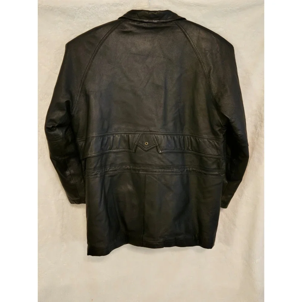 Phase 2 Mens Large Black Leather Field Jacket Multi Pocket Utility Coat Bomber